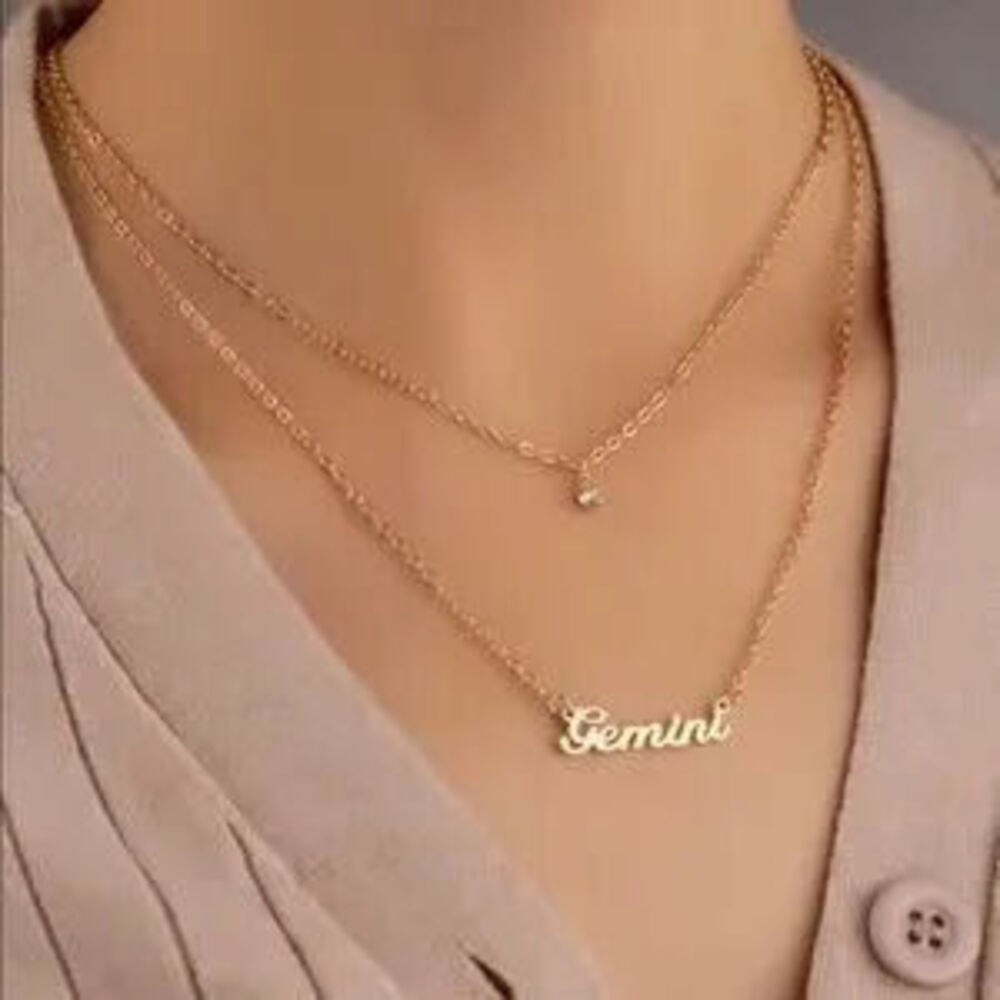Gold Rhinestone & Gemini Layered Necklace
